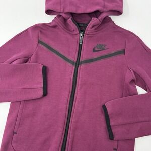 Nike Tech Fleece Maroon Black Full Zip Hoodie Boy's Preschool Size 6 Medium